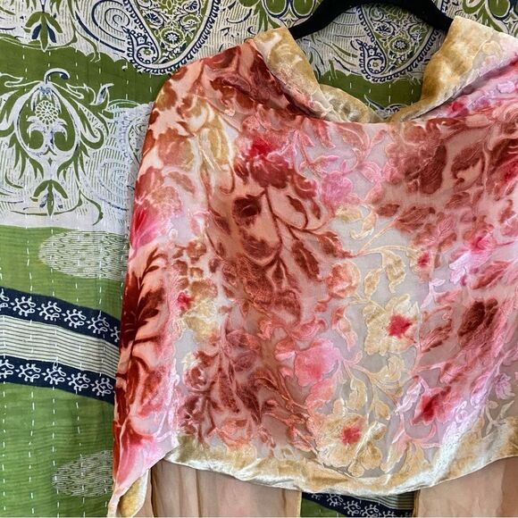 Rare Vintage Oscar de la Renta Floral Ombre Silk and Velvet Burned Out Scarf - Picture 5 of 15